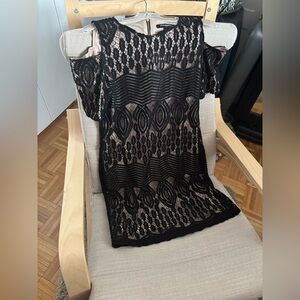 Sharagano Black Lace Dress with Nude Lining